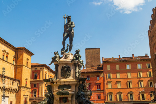 Fountain of Neptune in Piazza Maggiore square in Bologna, Italy