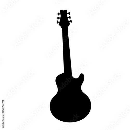 Black Silhouette of an Electric Guitar Musical Instrument on White Background