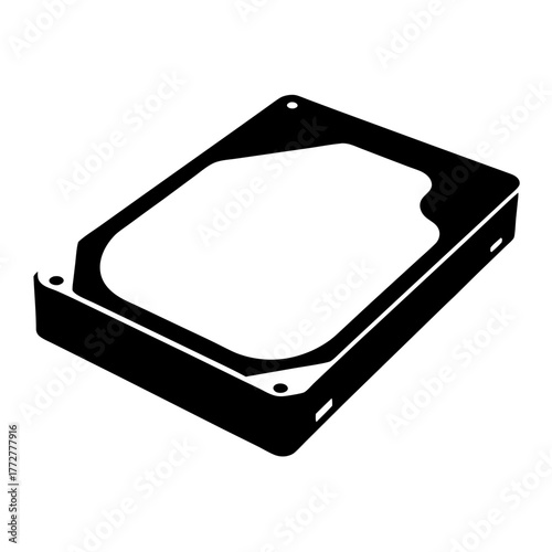 Isometric view of a hard disk drive in monochrome vector illustration