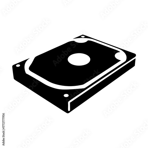 Black and White Hard Disk Drive Silhouette on White Background