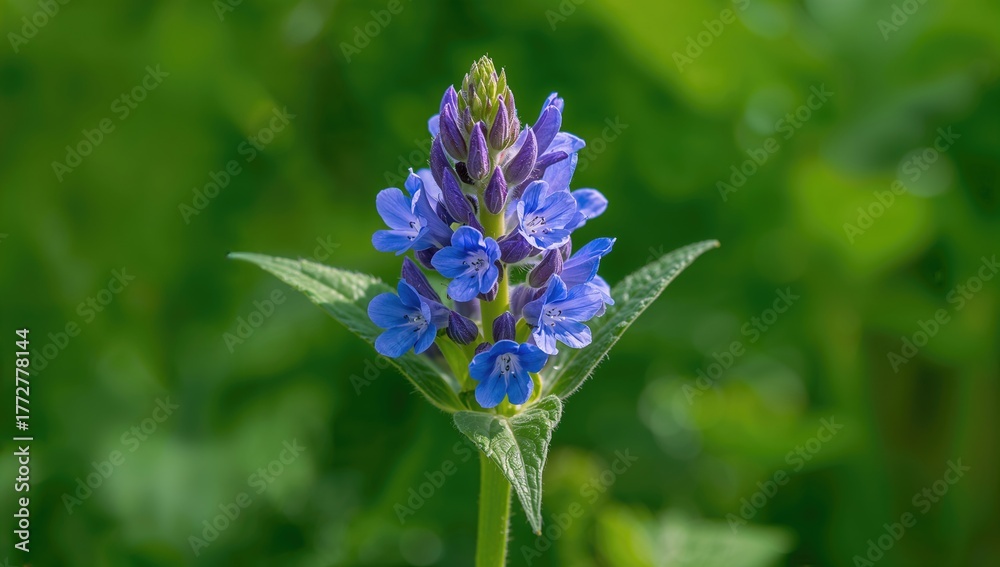 Fototapeta premium Anchusa officinalis with lush green backdrop, highlighting its botanical significance