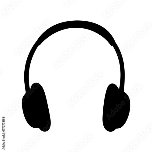 Silhouette of modern black over ear headphones on a white background