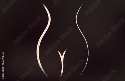 front view female stylized half body contour vector illustration.
Brown background on white lines