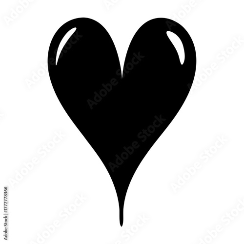 Simple black heart with a droplet at the bottom on white background