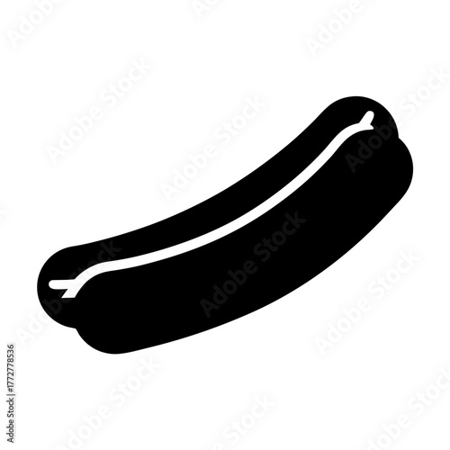 Black and white illustration of a hot dog on a white background