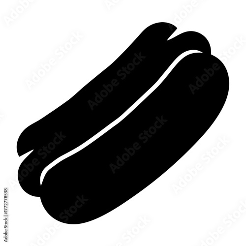 Simple graphic illustration of a hot dog in a bun silhouetted