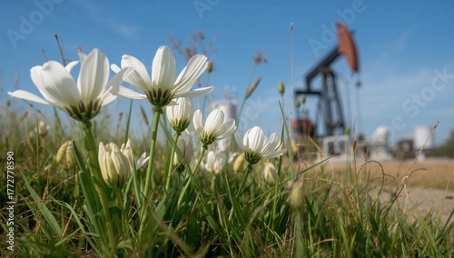 White flowers thriving in p...