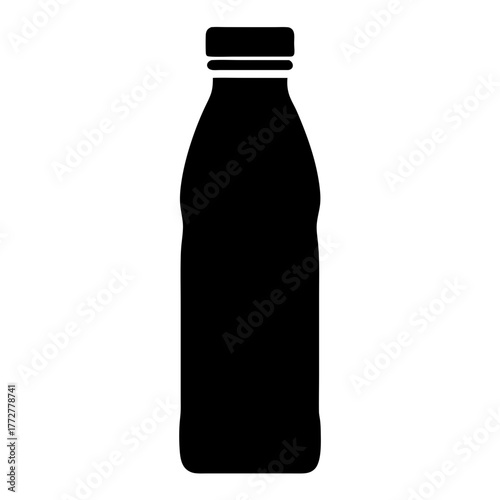 Stylized black silhouette illustration of a bottle with a cap on white