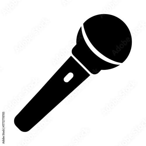 A classic black microphone isolated on a clean white background display