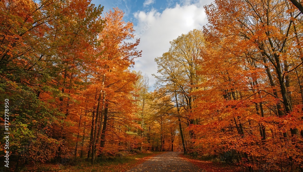 Fototapeta premium Autumn scenery with golden foliage in the woods, highlighting seasonal change