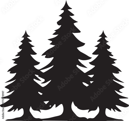 Majestic evergreen trees stand tall in a serene forest, their silhouettes etched against the sky, symbolizing the enduring presence of nature.