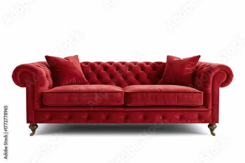 Vintage red velvet sofa wit...