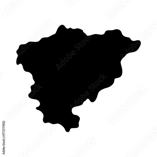 Black silhouette of a geographical region or country against a white background