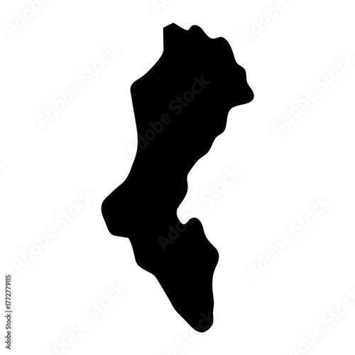Black silhouette of an irregular land shape on a white background