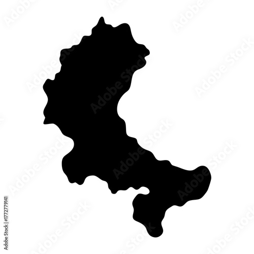 Black silhouette of a river or water stream shape on white background