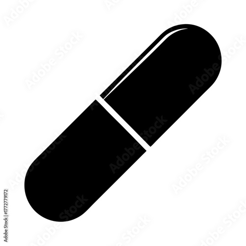 Black and White Image of a Pharmaceutical Capsule with a Shiny Appearance