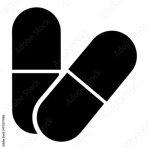 Simple illustration of two black capsule pills isolated on white background