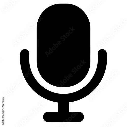 Simple Black Microphone Icon, Audio Recording, Broadcast and Podcast Symbol