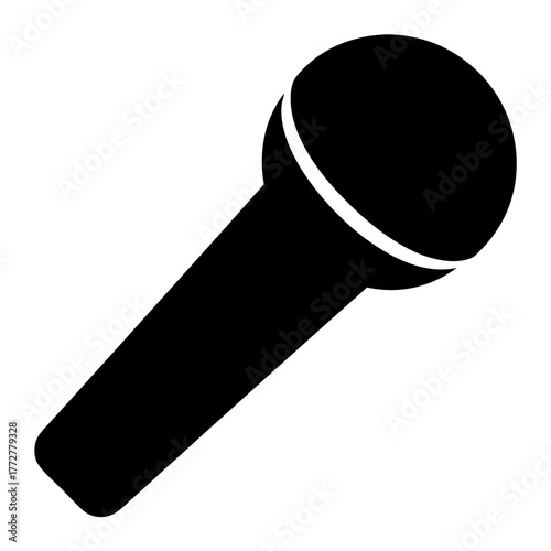Single black microphone silhouette against a white background representing audio equipment