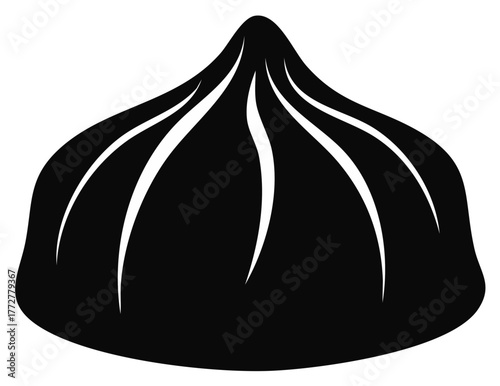 Steamed Bao Bun Illustration.  Asian Cuisine Dumpling Vector.  Food Clipart Symbol.  Monochrome Graphic Shape.