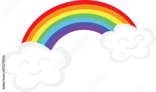 웃고 있는 구름에 걸친 무지개