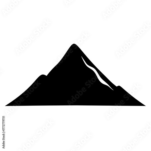 Abstract black mountain range silhouette on white background with snow drift