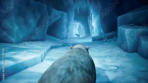 Polar Bear Walking Through Ice Cave Perspective