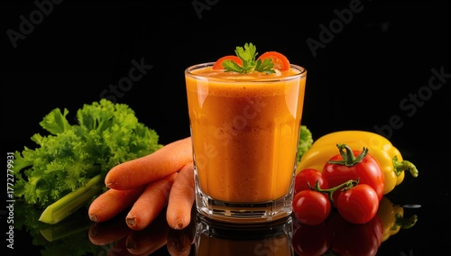 Carrot smoothie in glass ac...