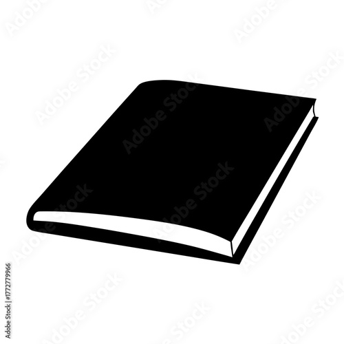 Black book lying down on a surface, isolated graphic style illustration
