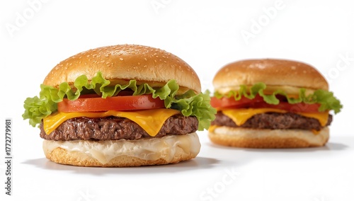 A pair of burgers featuring...