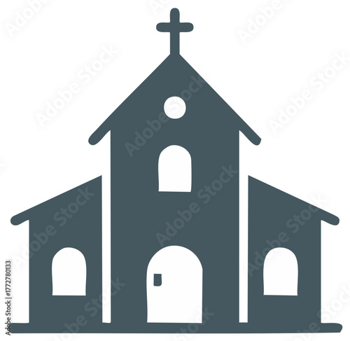 Stylized Religious Building Icon: Church with Cross on Top, Symbolic Symbol