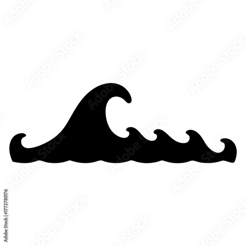 Black and white illustration of multiple ocean waves in stylized form