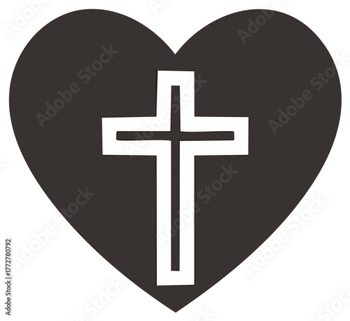 Christian Cross inside a Heart Symbol of Faith and Love Religious Vector Icon
