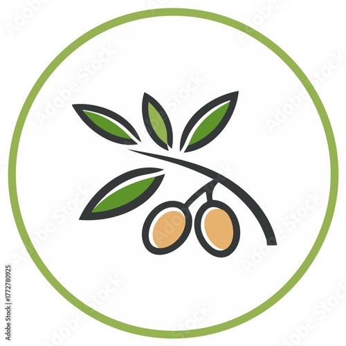 Olive Branch Icon with Green Circle, Representing Natural and Healthy Lifestyle