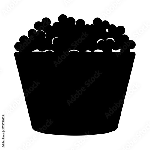 Monochrome Silhouette of a Popcorn Bucket Overflowing with Delicious Kernels