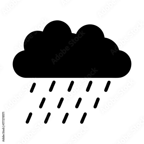 A stylized icon of a rain cloud with black silhouette on white background