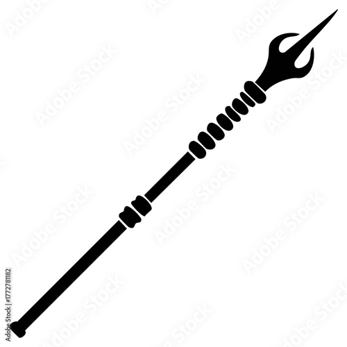 Detailed Spear Silhouette: Warrior's Weapon, Intricate Design, Fantasy Battle, Medieval Armoury, Symbolic Power, Strong Warrior, Minimalistic Style