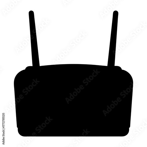 Black silhouette of a wireless internet router device with two antennas