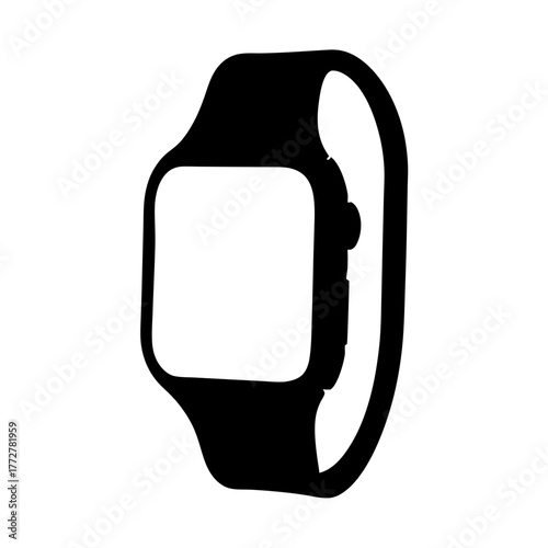 Stylized Black Smartwatch with Blank White Screen on White Background Isolated