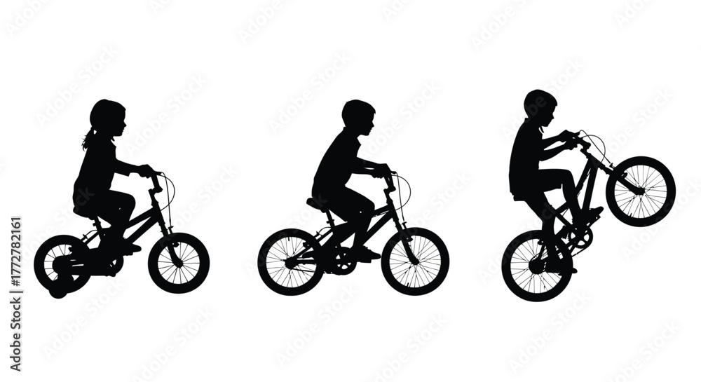 Fototapeta premium A sequence showing a child learning to ride a bicycle with stages
