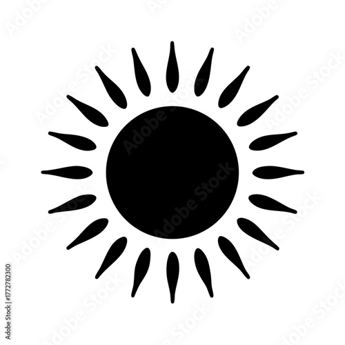 Stylized sun with abstract rays in black and white minimalist design