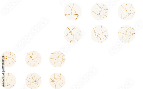 Golden cracks effect in japanese kintsugi art mosaic style. Luxury marble stone. Broken porcelain gold fissures. Marble texture. Luxury design for wall art, wallpaper, wedding card, social media.