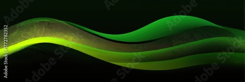 Abstract green waves with textured detail on dark backdrop, artistic and flowing design