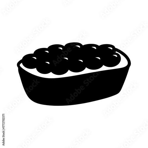 Monochrome illustration of a food item, possibly sushi with caviar topping art