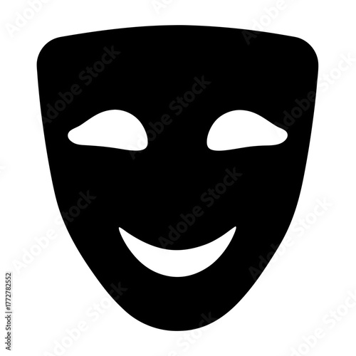 A simple silhouette of a smiling mask in theatrical black