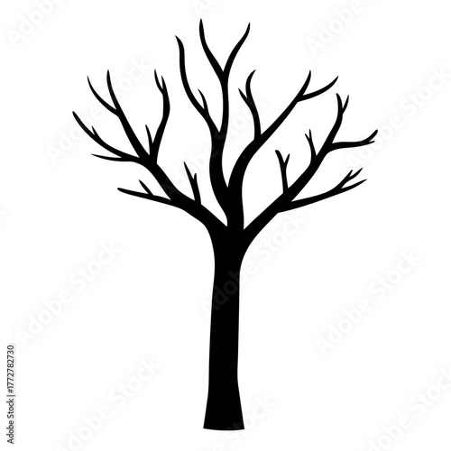 Silhouette of a stark tree, bare branches against a white background conveys loneliness