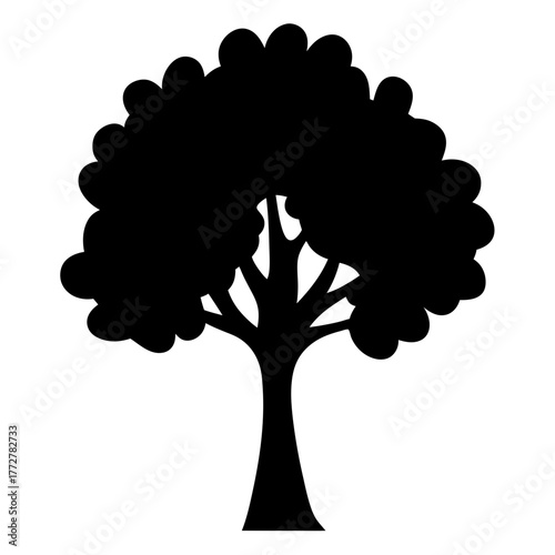 Photos Simple black silhouette of a bushy tree with a short trunk