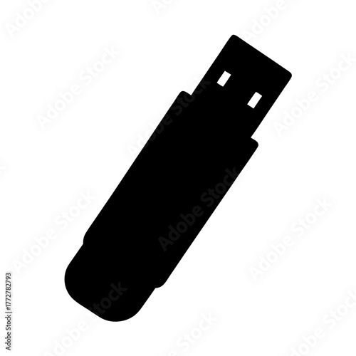 Black silhouette of a USB flash drive used for data storage