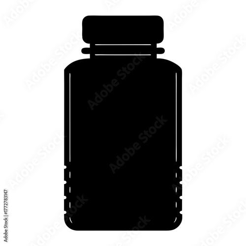 Simple black silhouette of a rectangular supplement bottle with rounded edges