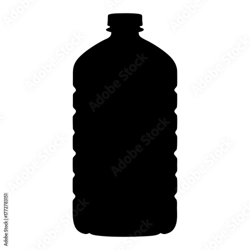 Silhouette of a Large Ribbed Plastic Bottle with Black Color Scheme